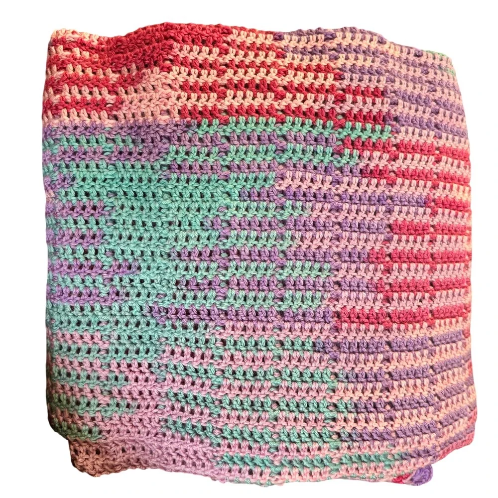 Crochet Afghan NEW Throw Handmade Blanket 58x48 Lrg. Textured Boho Cottage Decor